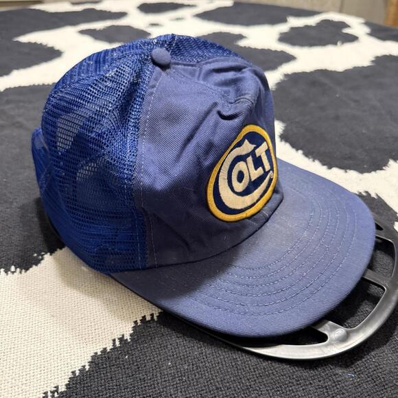 Vintage 70s/80s RARE Colt Firearms Guns Snapback Mesh Hat Cap Blue OSFA - Picture 2 of 6